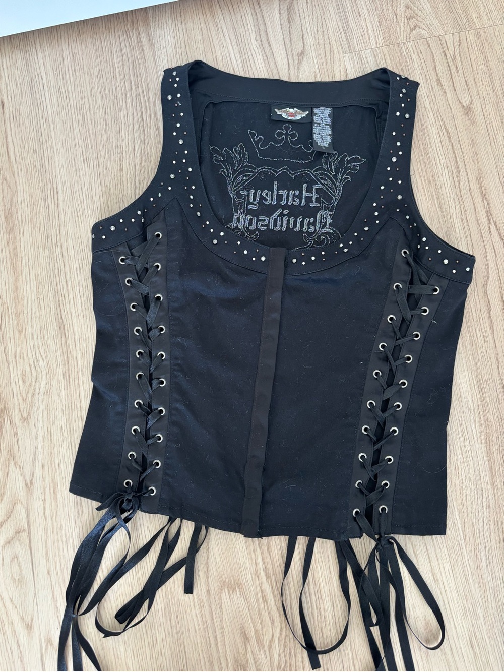 Y2k Harley Davidson lace up corset